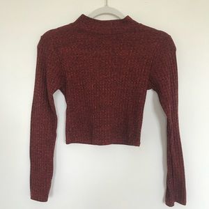 Boohoo Red Burgundy Mock Turtleneck Crop Top